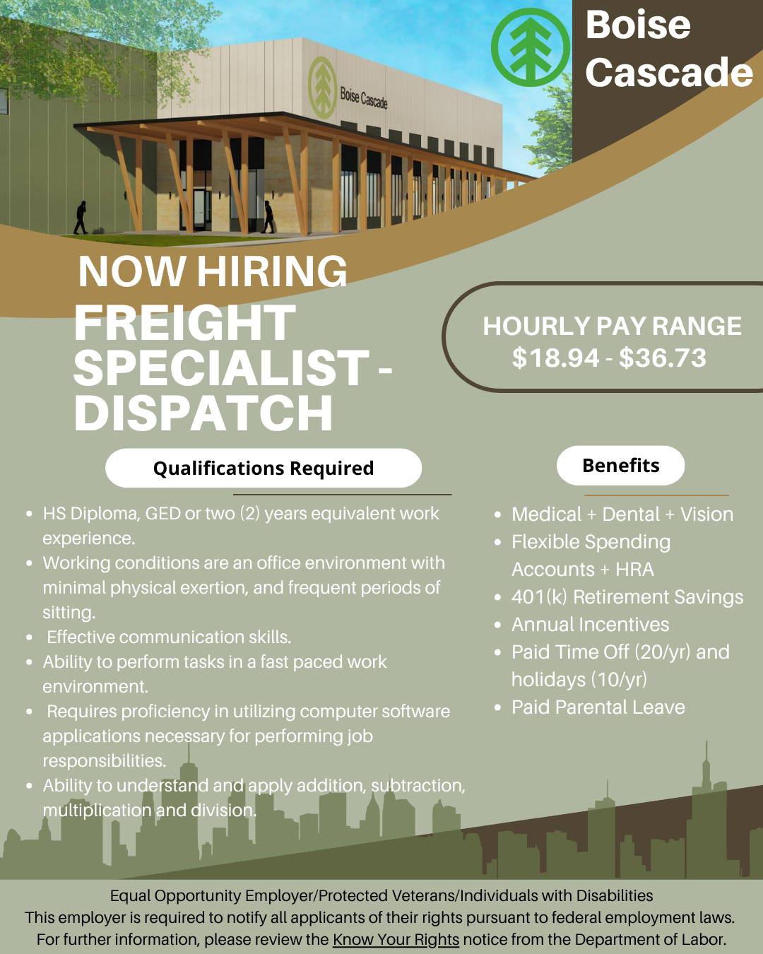 Boise Cascade - Freight Specialist - Dispatch job flyer