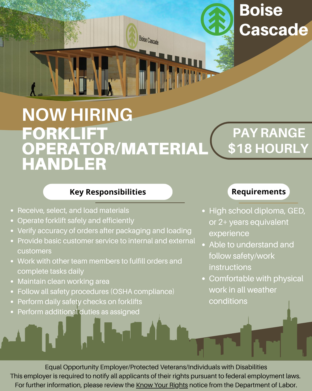 Boise Cascade - Forklift Operator/Material Handler job flyer