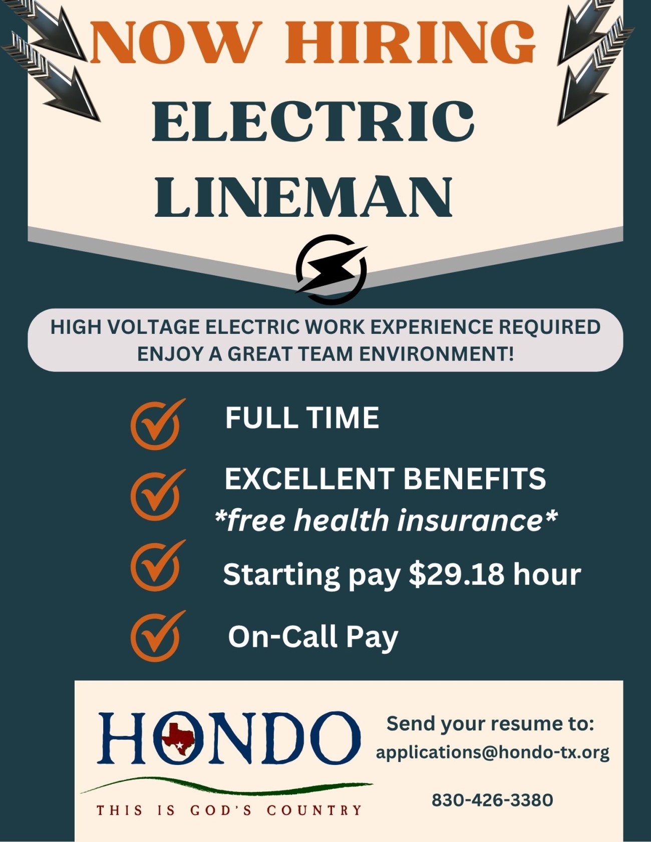  City of Hondo - Journeyman Lineman  job flyer